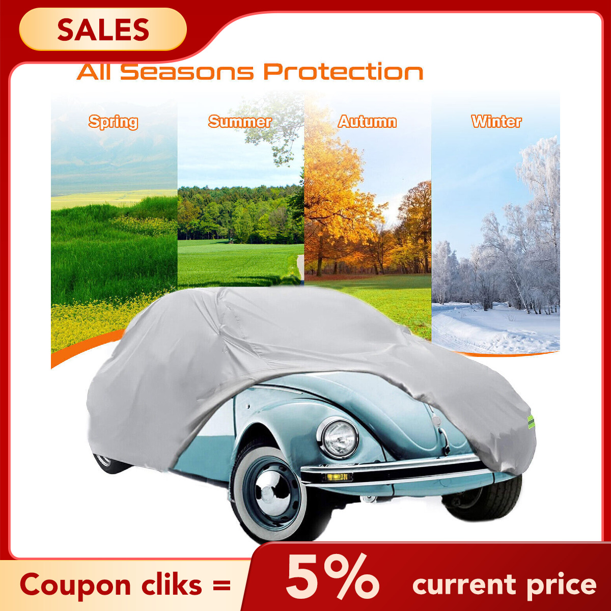 For Classic Volkswagen Super Beetle Car Cover Water Proof Rain Snow Sun -US