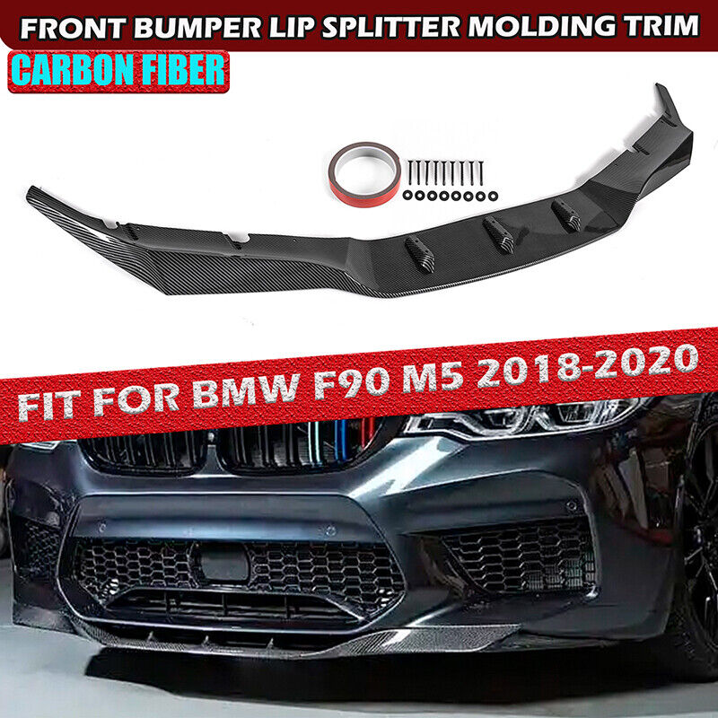 FOR 18-20 BMW F90 M5 R-STYLE CARBON FIBER LOOK FRONT BUMPER LIP SPOILER SPLITTER