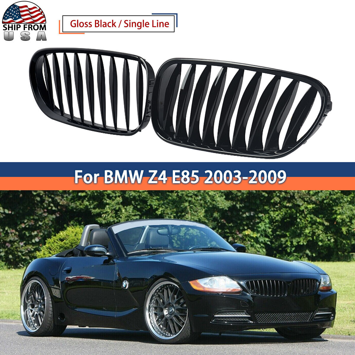 Gloss Black Front Kidney Grill Grille For BMW Z4 E85 03-08 M Roadster E85 06–08