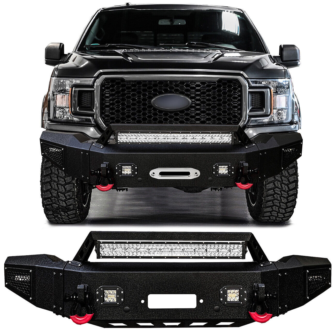 Vijay For 2018-2020 Ford F150 Front or Rear Bumper with Aluminum LED Lights