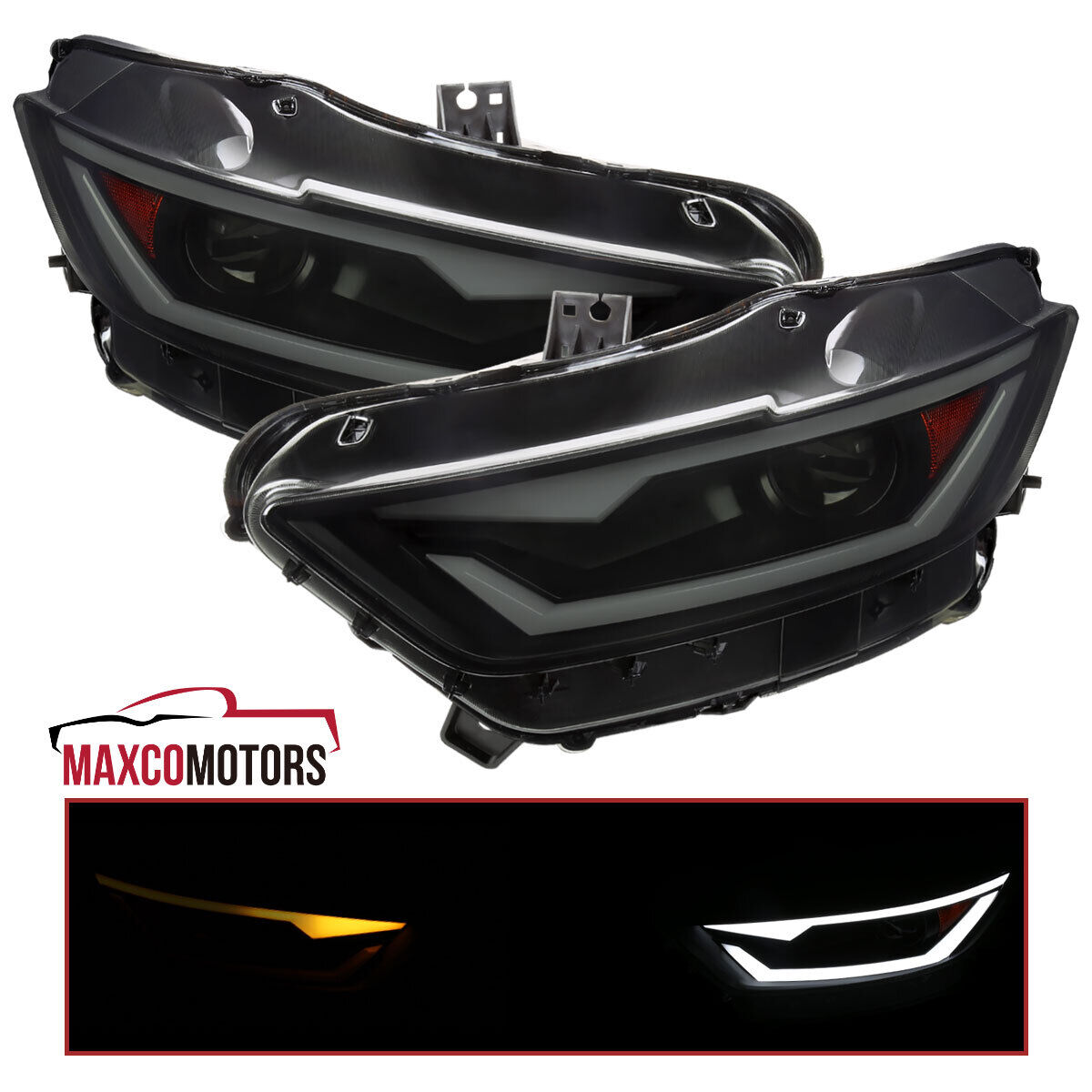 Smoke Projector Headlights Fits 2015-2017 Ford Mustang HID Switchback LED Signal