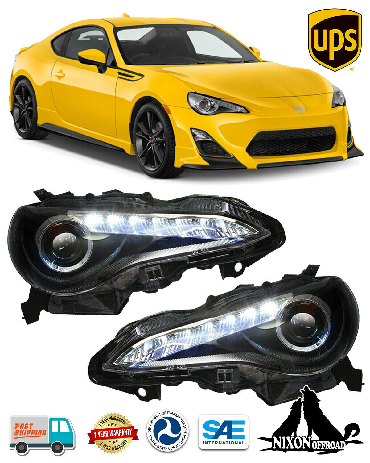 LED Projector Headlights For 2013-2016 Subaru BRZ /Scion FR-S /Toyota 86 Black 