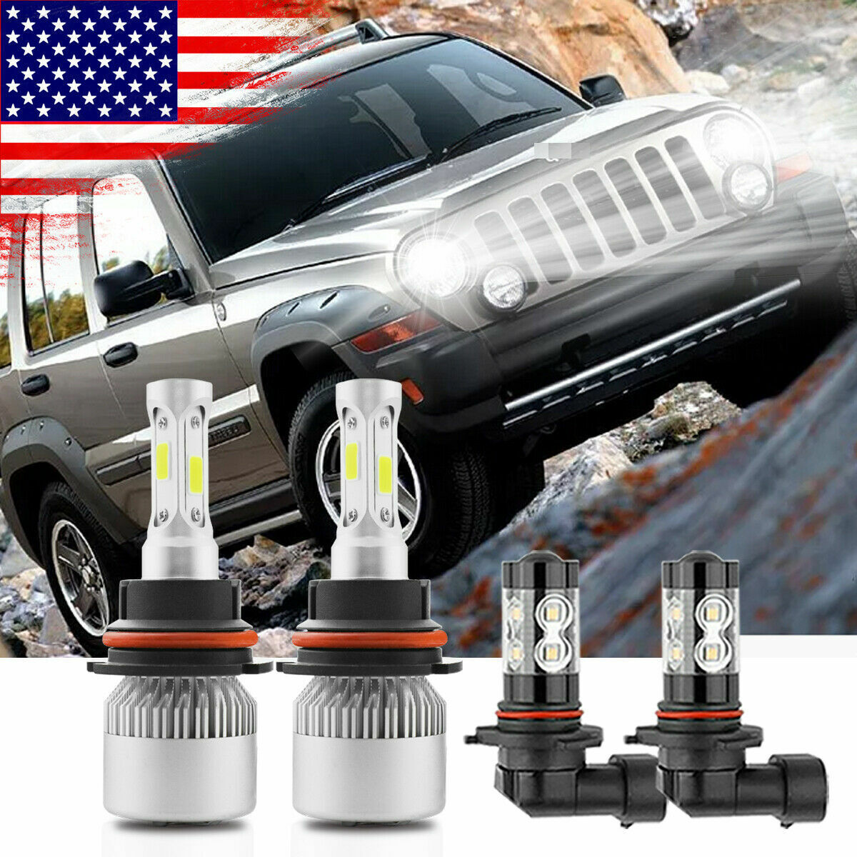 For Jeep Liberty 2002-07 LED Headlight Kit+ Fog Lights Bulbs 9007 HB5 9145 9140
