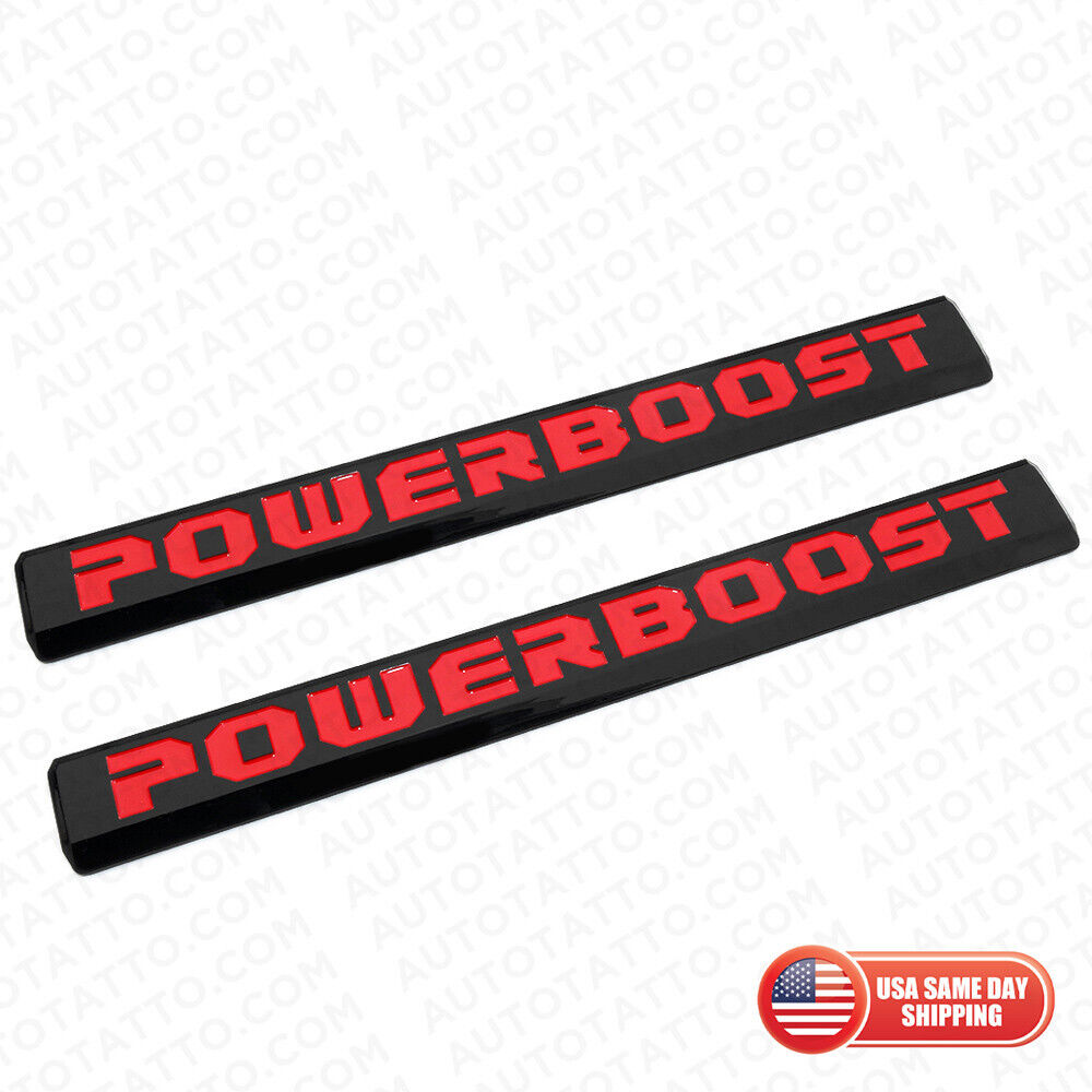 2x POWERBOOST Latter Emblem Left Door Black Red 10x1 inches 2019-2023 F-150