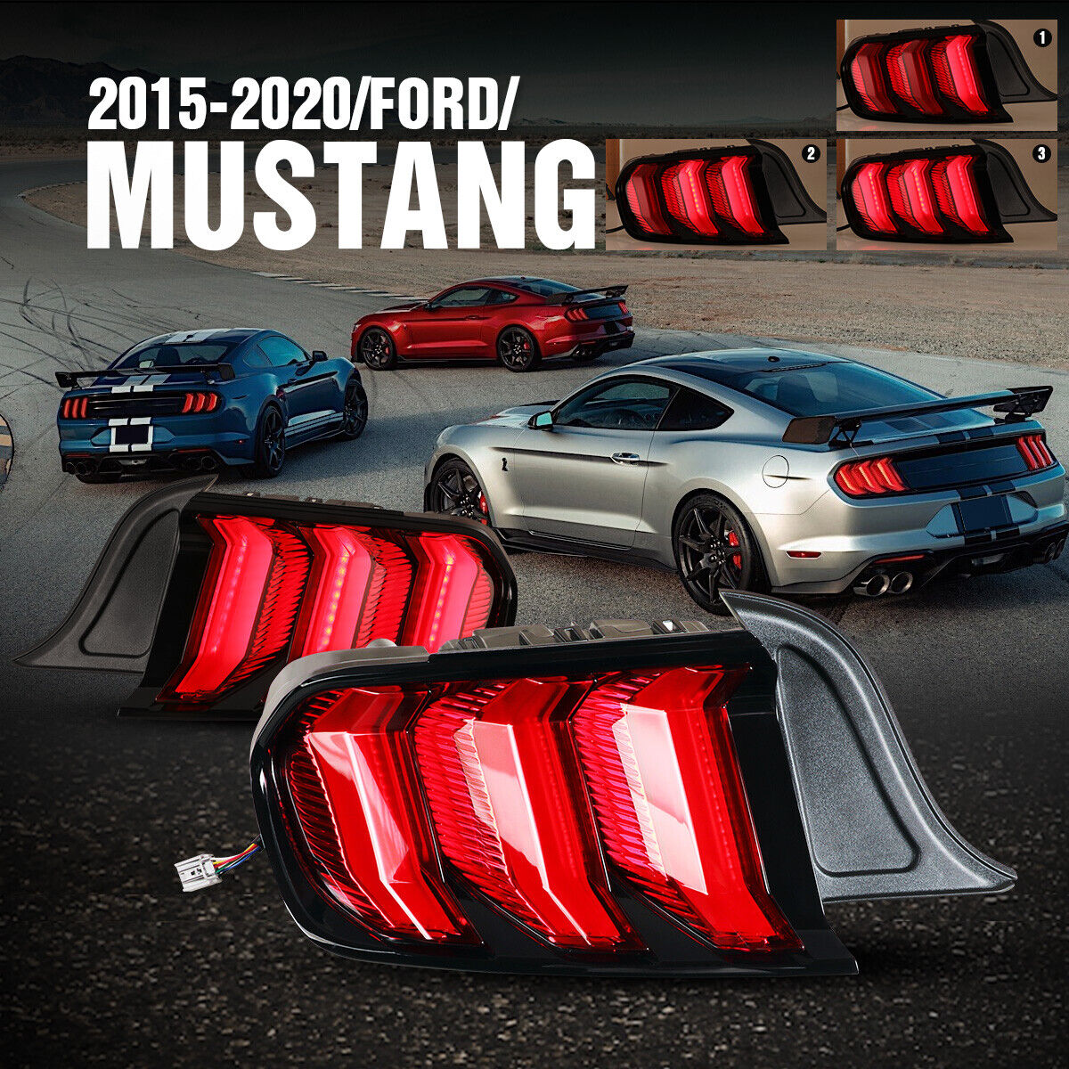 For 2015+ Ford Mustang Tail Lights LED Sequential Turn Signal Red Euro Style