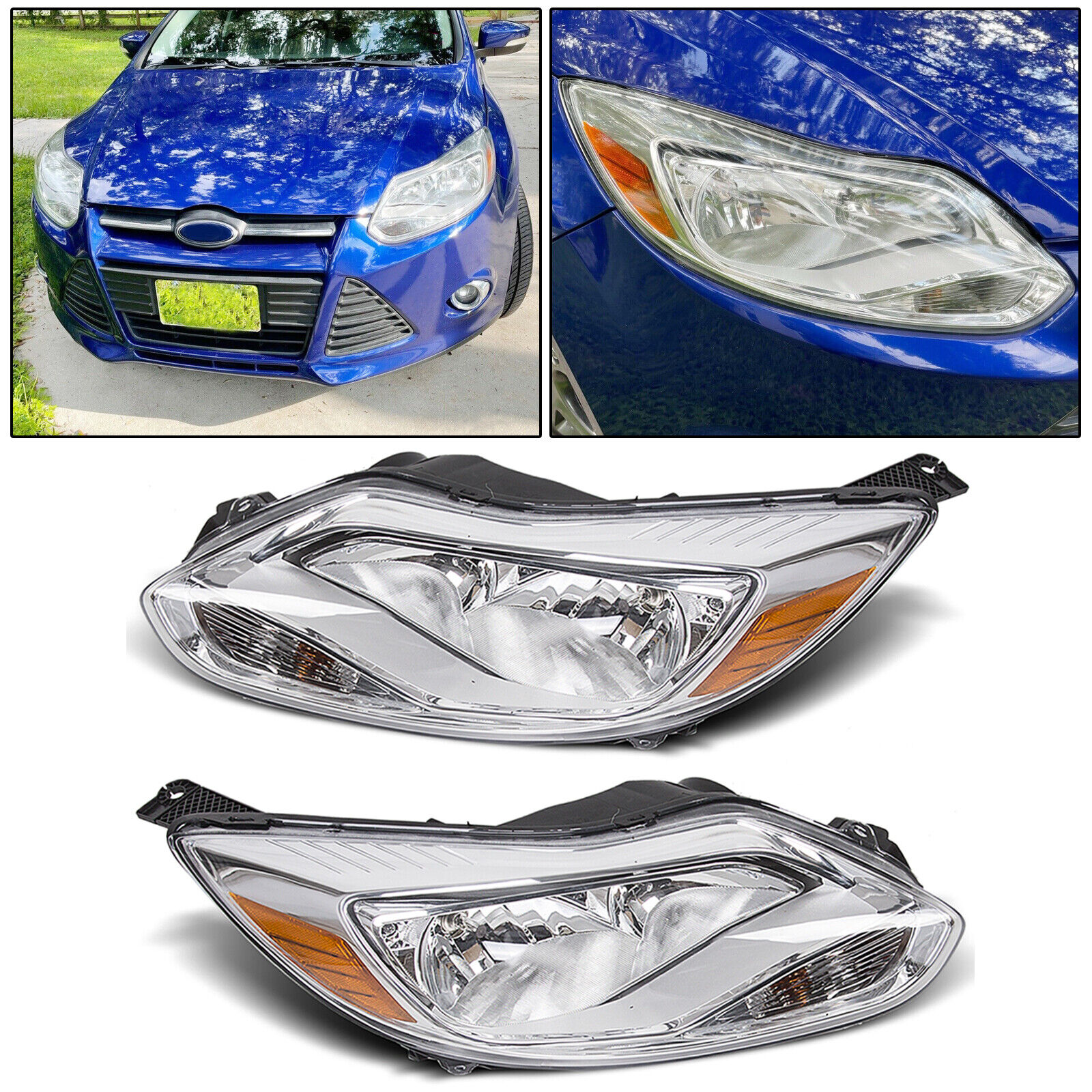 Fit 2012-2014 Ford Focus Headlights HeadLamp Assembly Left+Right Light 12 13 14