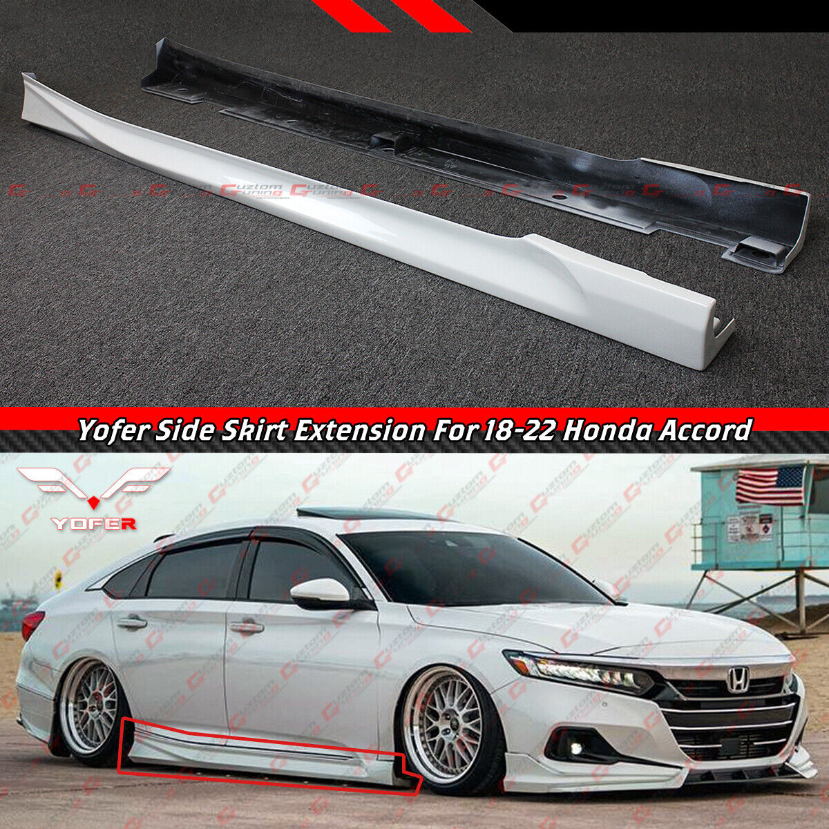 For 2018-22 Honda Accord Yofer Platinum White Pearl Add-on Side Skirt Extensions