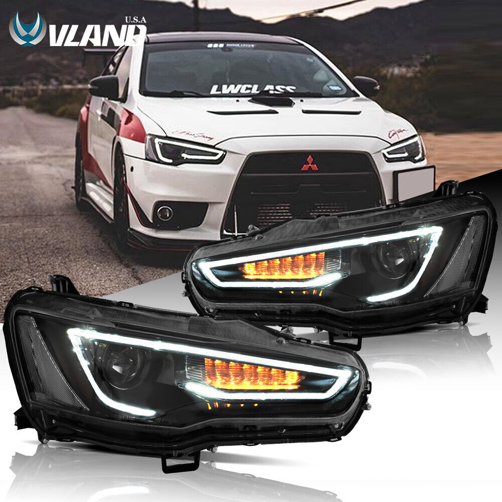 VLAND LED Headlights For 2008-2017 Mitsubishi Lancer EVO X Black Front Lights