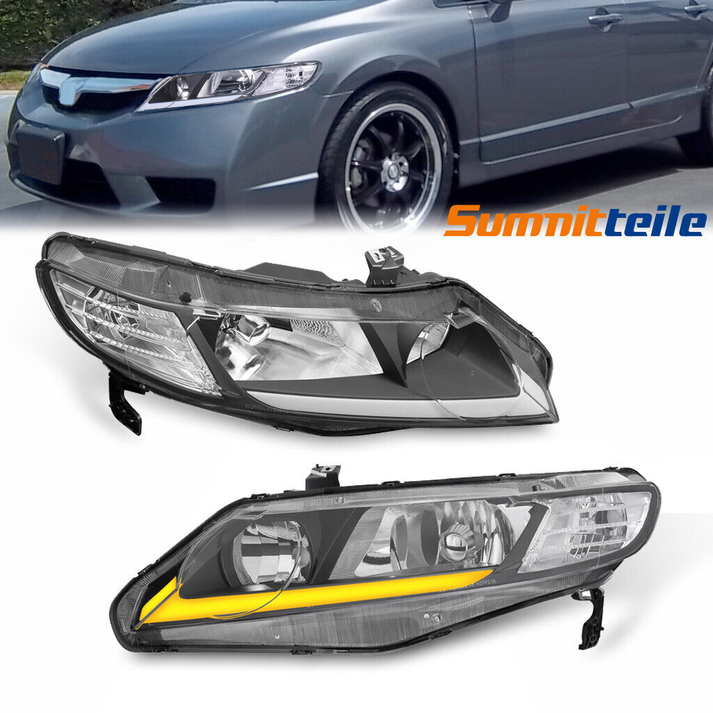 Pair LED DRL Headlights Sequential Signal Lamps For 2006-2011 Honda Civic Sedan