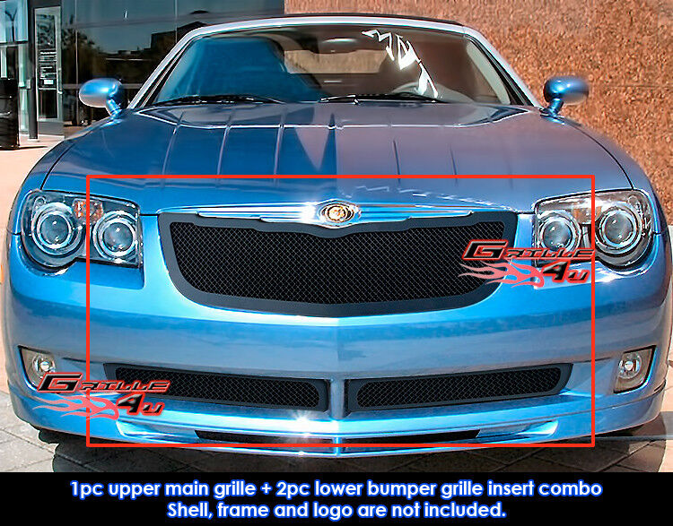 Fits 2004-2008 Chrysler Crossfire Stainless Steel Black Mesh Grille Insert Combo