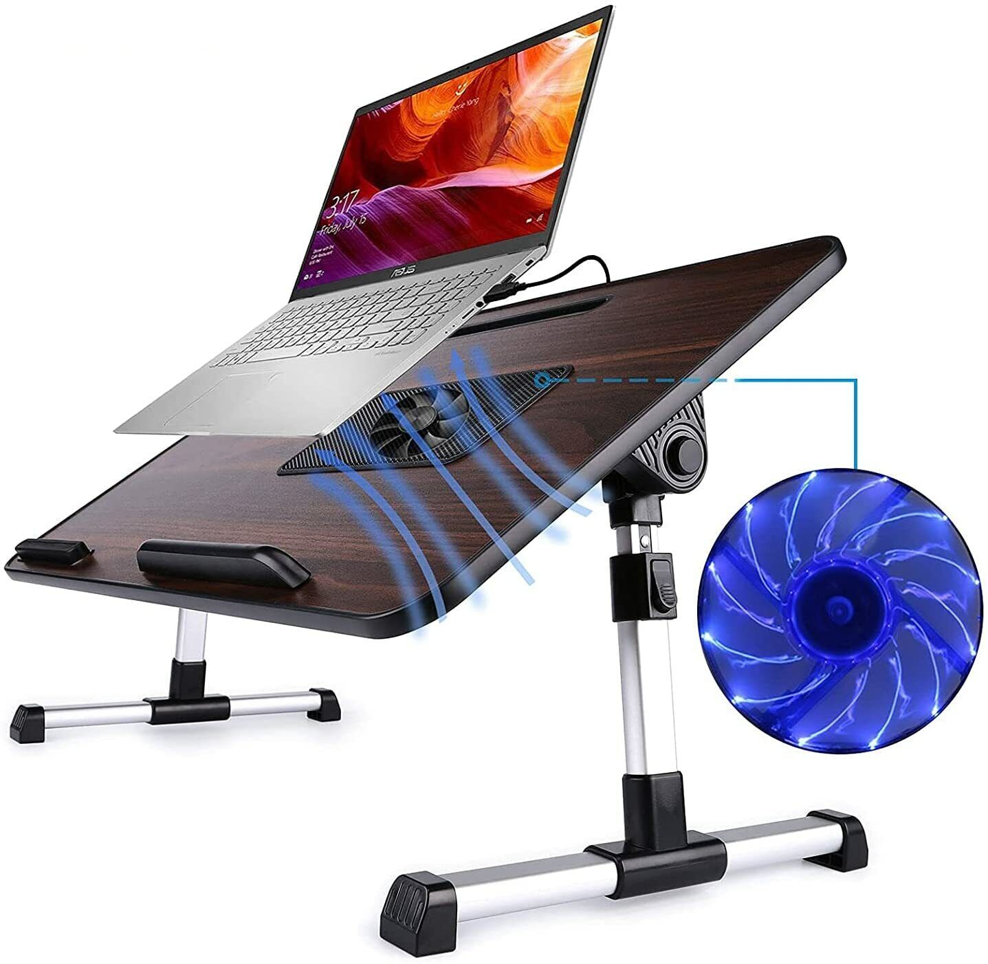 Foldable Notebook Stand Riser Desk w/ USB CPU Cooling Fan Laptop Table Bed Tray