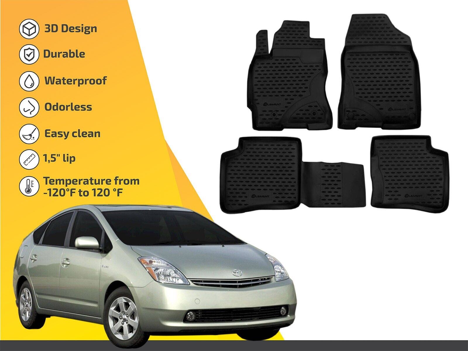 3D TPE Custom floor liners mats tray for Toyota Prius 2003-2009 FULL SET