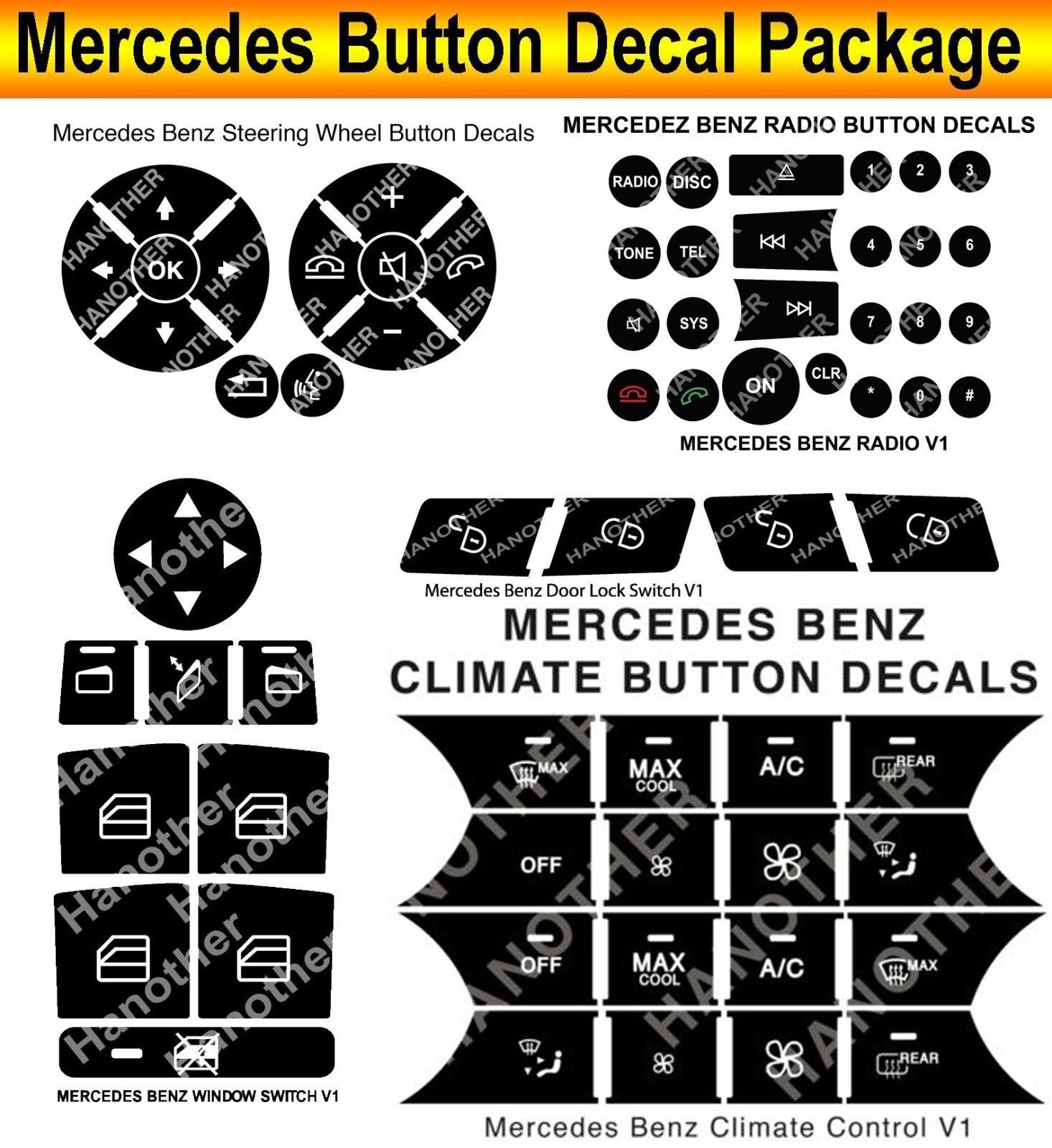 2007-2014 Mercedes Benz Button Repair Package Steering AC Window Decals Stickers