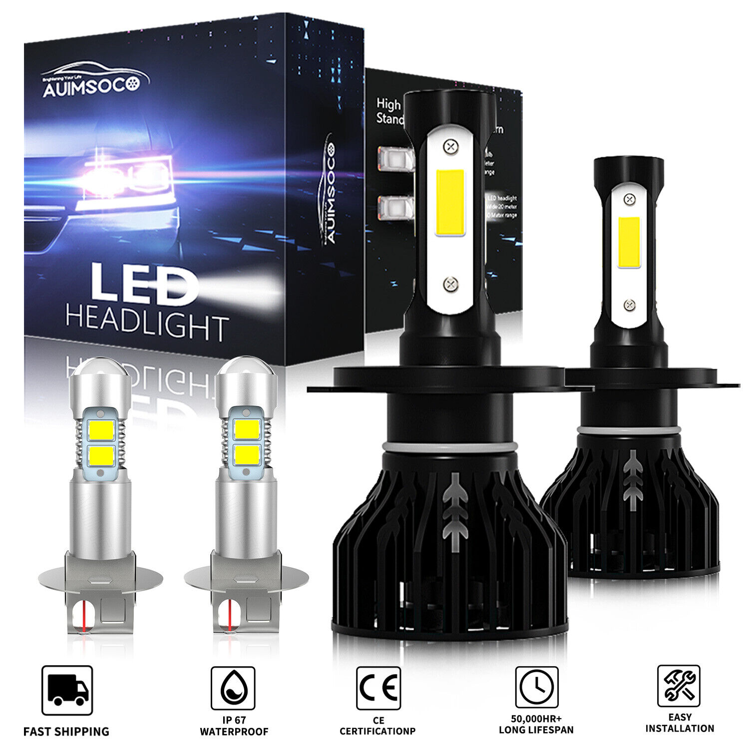 For Nissan Pathfinder 2000-2004 6000K LED Headlight High Low Beam+Fog Light Bulb