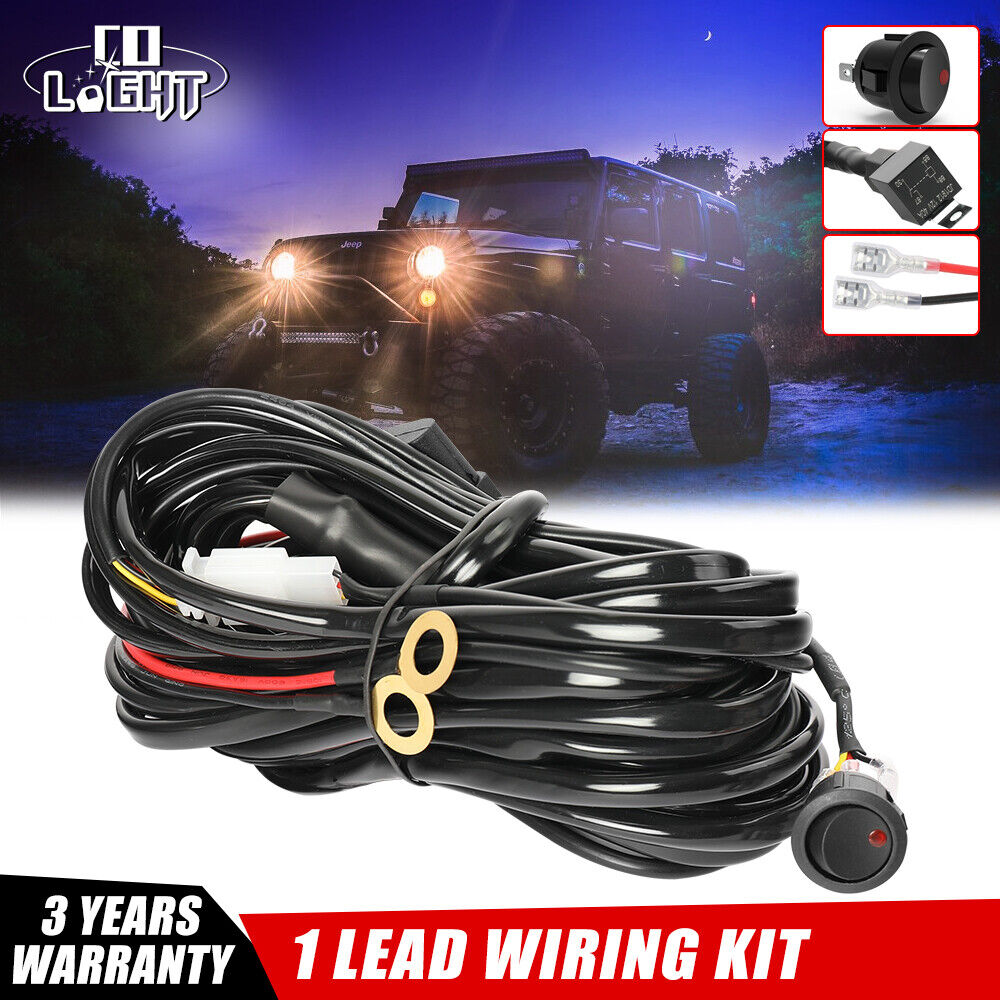 1-Lead Wiring Harness Kit ON/OFF Rocker Switch Relay Fuse For LED Light Bar 12V