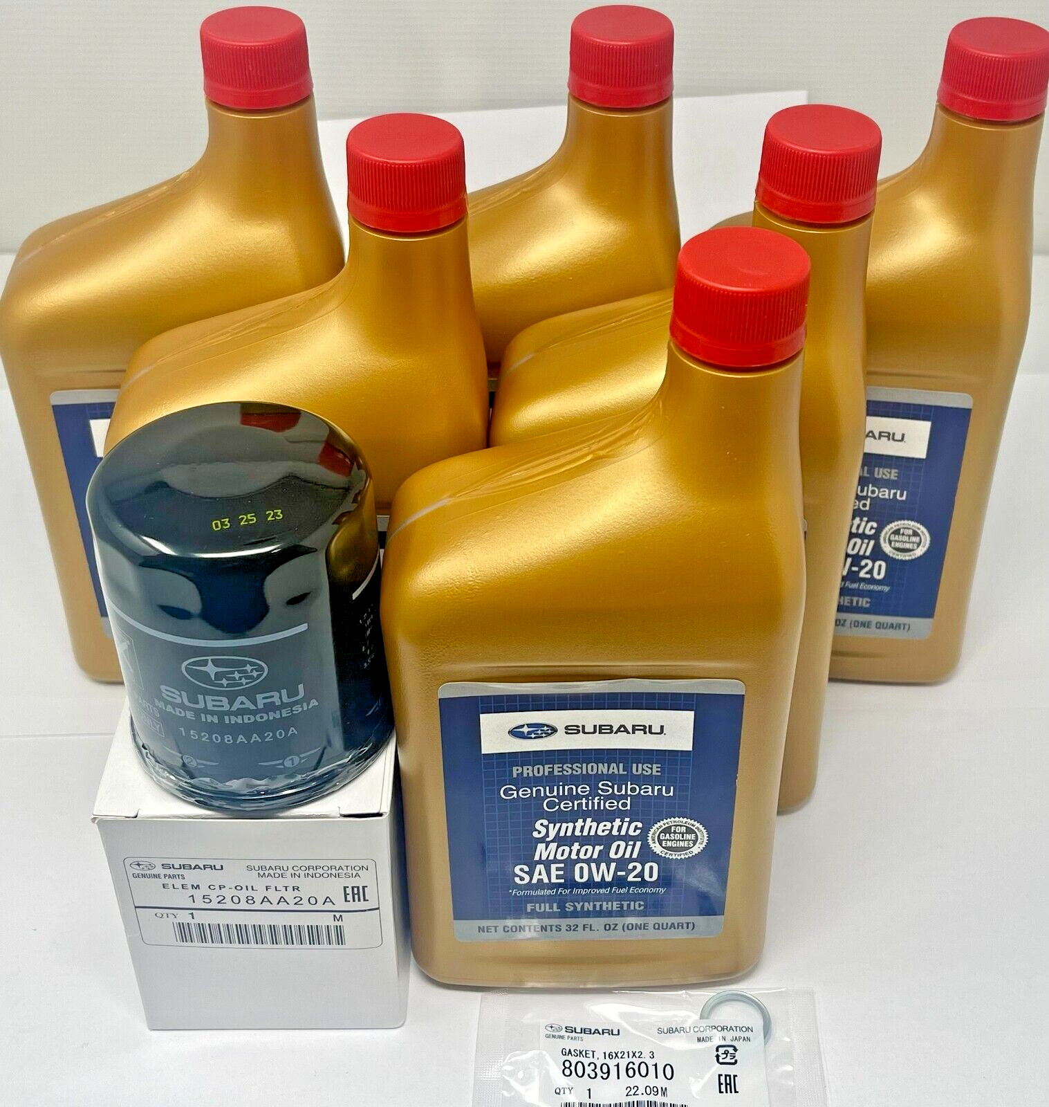 Genuine SUBARU Oil Change Kit Filter Gasket 6 Qts Synthetic Motor Oil SAE 0W-20 