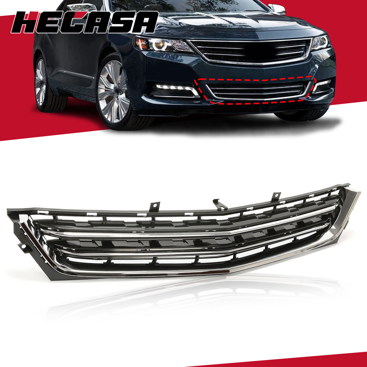 HECASA For Chevrolet Impala 14-2020 Front Bumper Lower Mesh Grille Grill Chrome