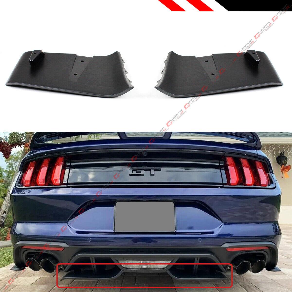 For 2018-2023 Ford Mustang GT R Style Rear Bumper Diffuser Valance Aero Foil Kit
