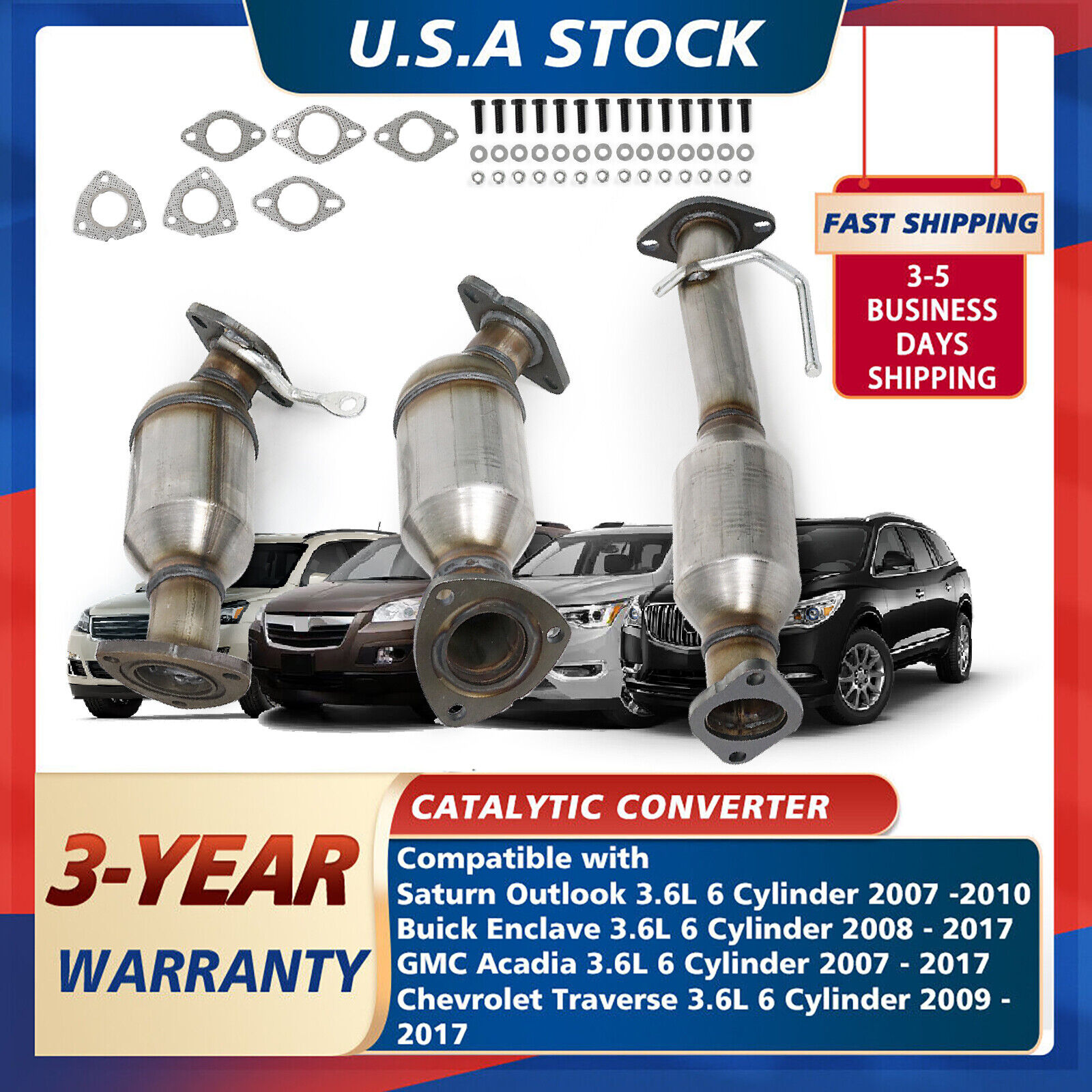 3.6L Catalytic Converter 3PCS For 09-17 Buick Enclave/Chevy Traverse/GMC Acadia