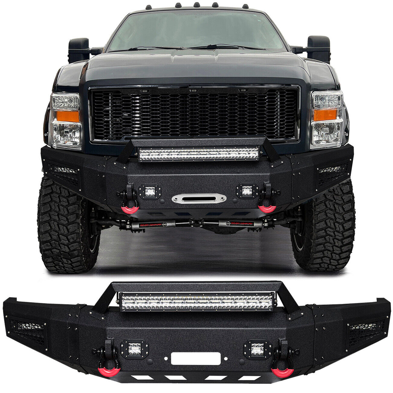 Vijay For 2008-2010 Ford F250 F350 Front Bumper with D-Rings and LED Lights