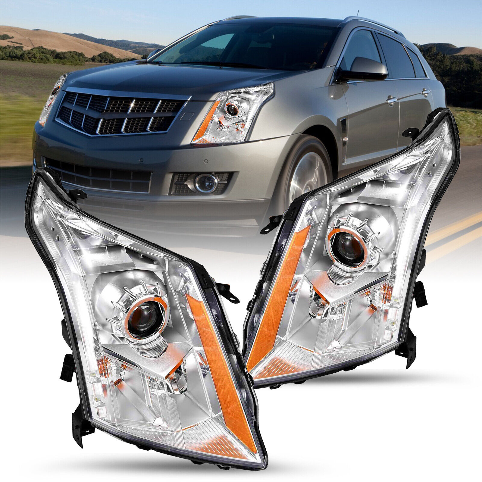Fits 2010-2016 Cadillac SRX Clear Halogen Projector Headlights Headlamps L+R