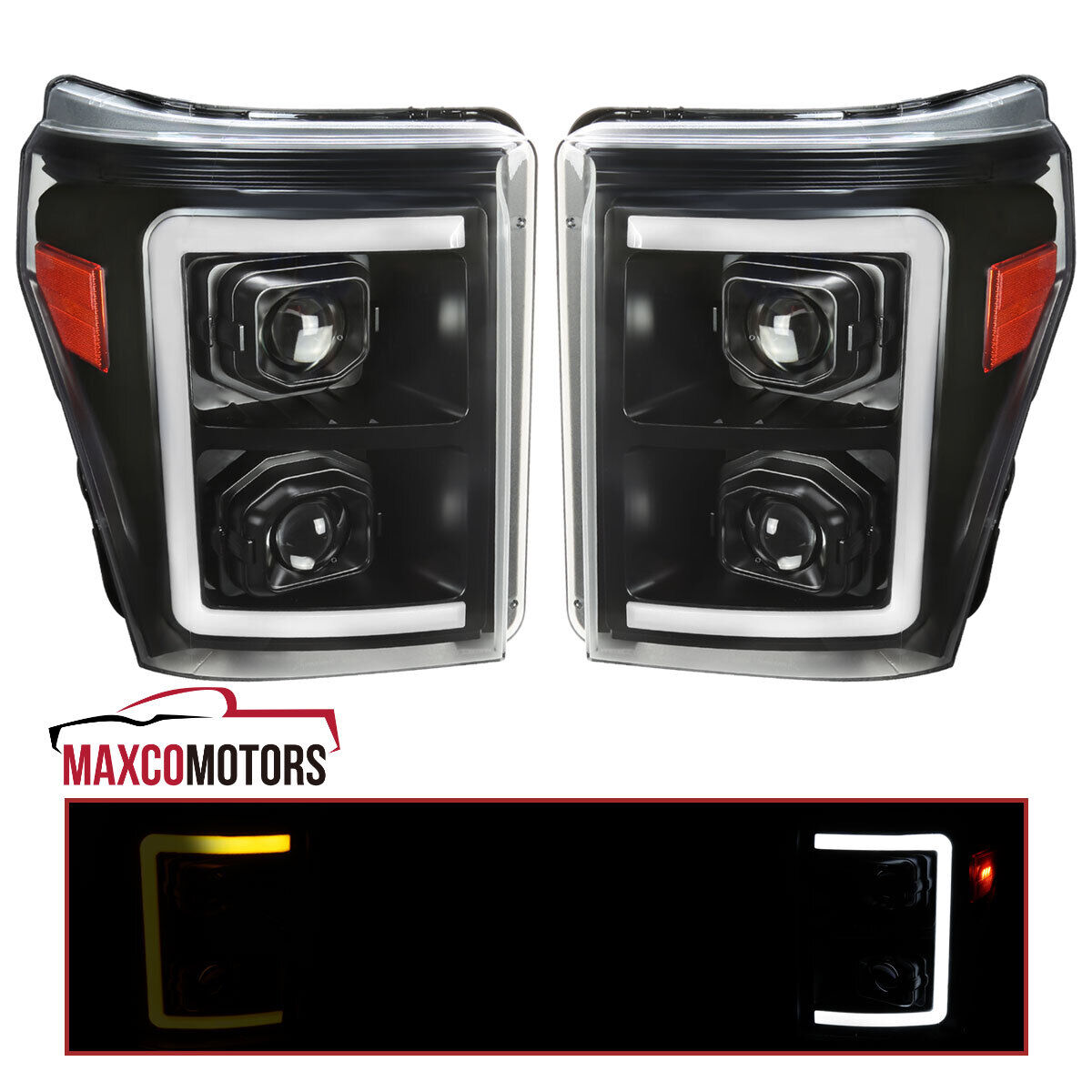 Black Projector Headlights Fits 2011-2016 F250 F350 SuperDuty Switchback LED Bar