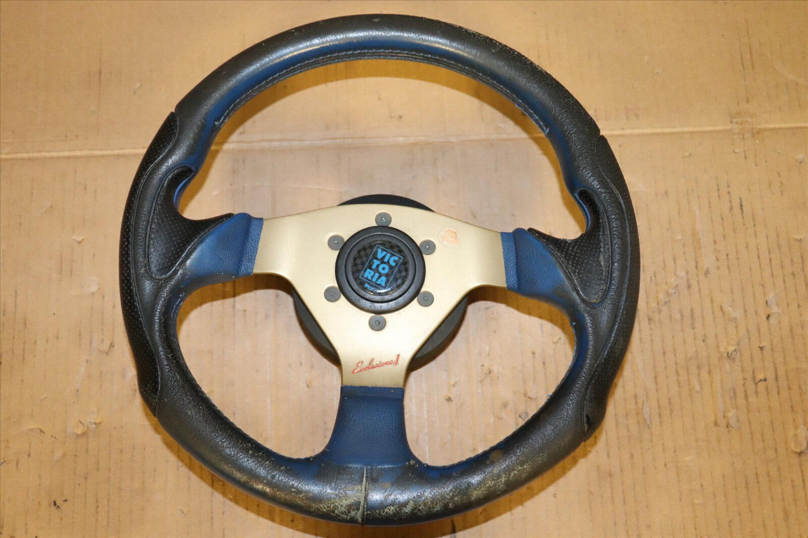 330MM Genuine Victoria Evoluzione 1 Steering Wheel 3 Spokes Blue Black Gold