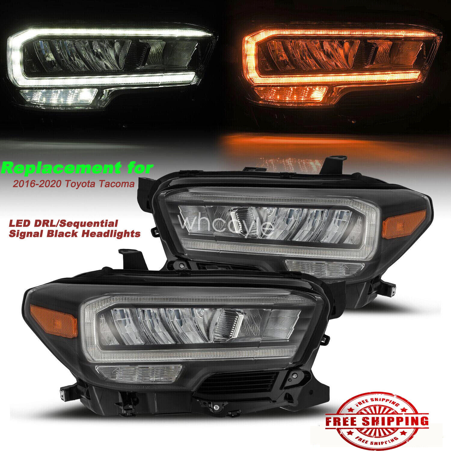 For 2020-2022 Toyota TacomaLED DRL/Sequential Signal Black Headlights Assembly