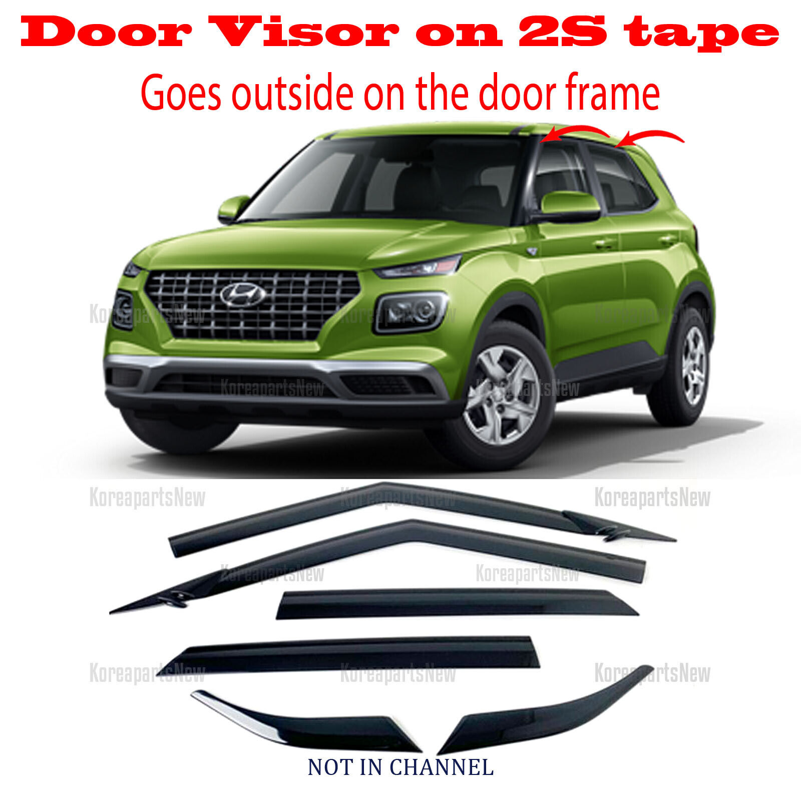 2S Tape Smoke Door Window Vent Visor Deflector ⭐6pcs⭐ Hyundai Venue 2020-2024