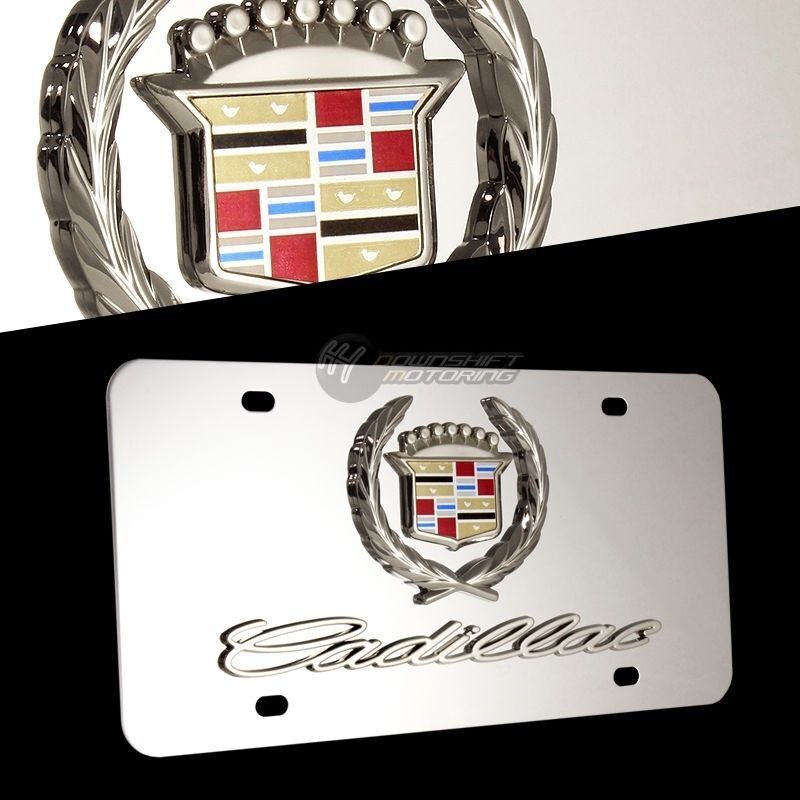 NEW 3D CADILLAC Logo Front Mirror Stainless Steel License Plate Frame AUTHENTIC