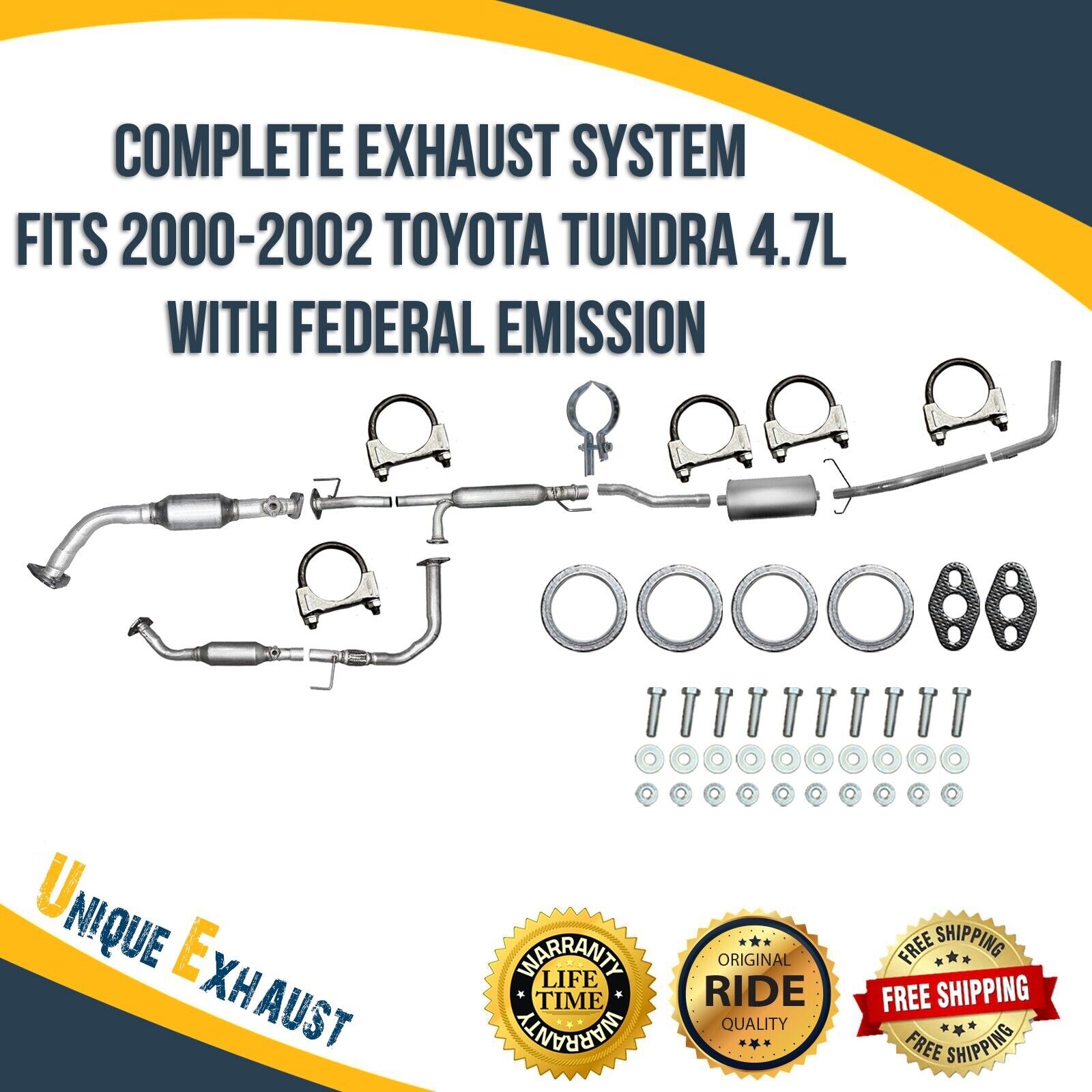 Complete Exhaust System Fits 2000-2002 Toyota Tundra 4.7L with Federal Emission
