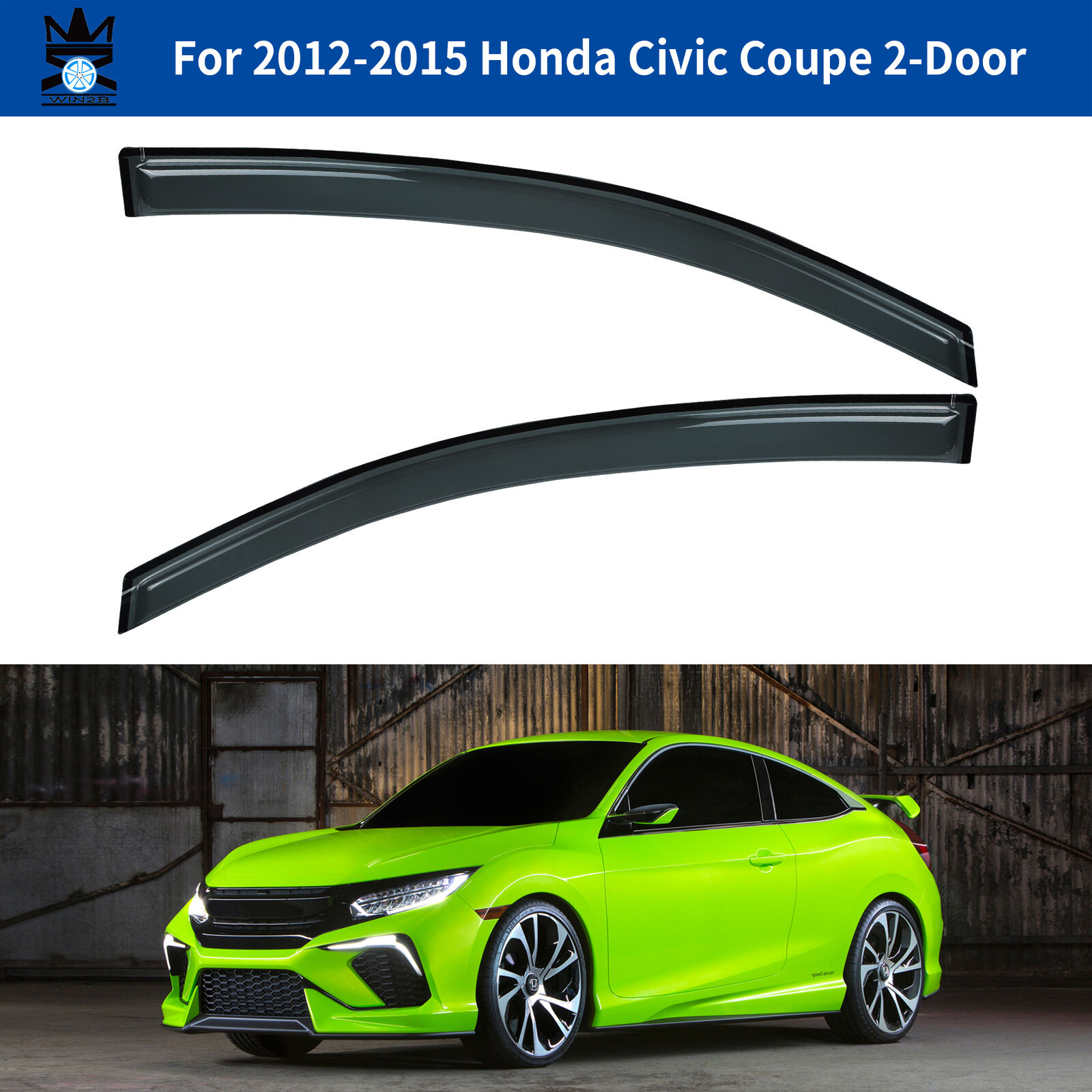 Dark Smoke Window Visor Deflector Rain Guard fit 2012 - 2015 Honda Civic Coupe