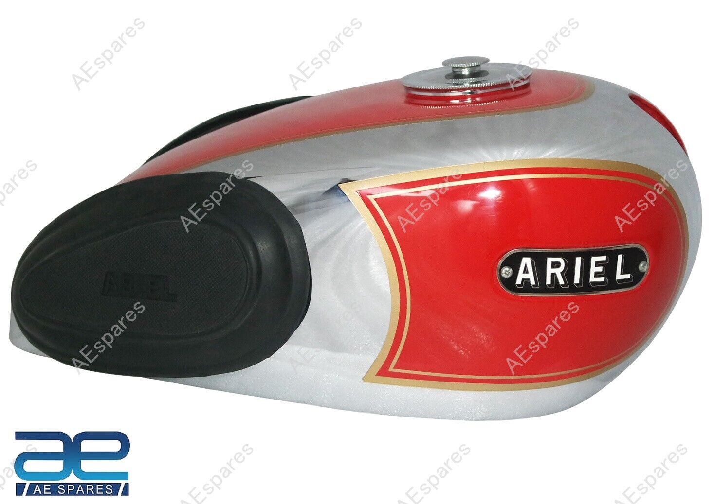 For Ariel 350cc Chrome & Red Painted Petrol Fuel Tank + Cap & Tank Knee Pad S2u