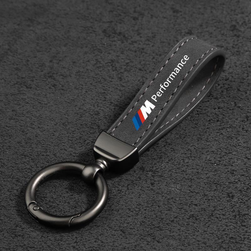 Suede Leather Keychain Car Logo Key Chain Chrome Metal Key Ring Gift for BMW