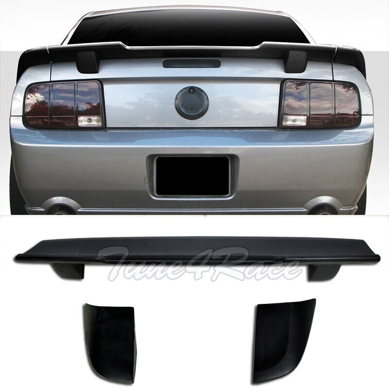 For 05-09 Ford Mustang Unpainted Black 3 Pcs Rear Wing Spoiler R Style Trunk Lip