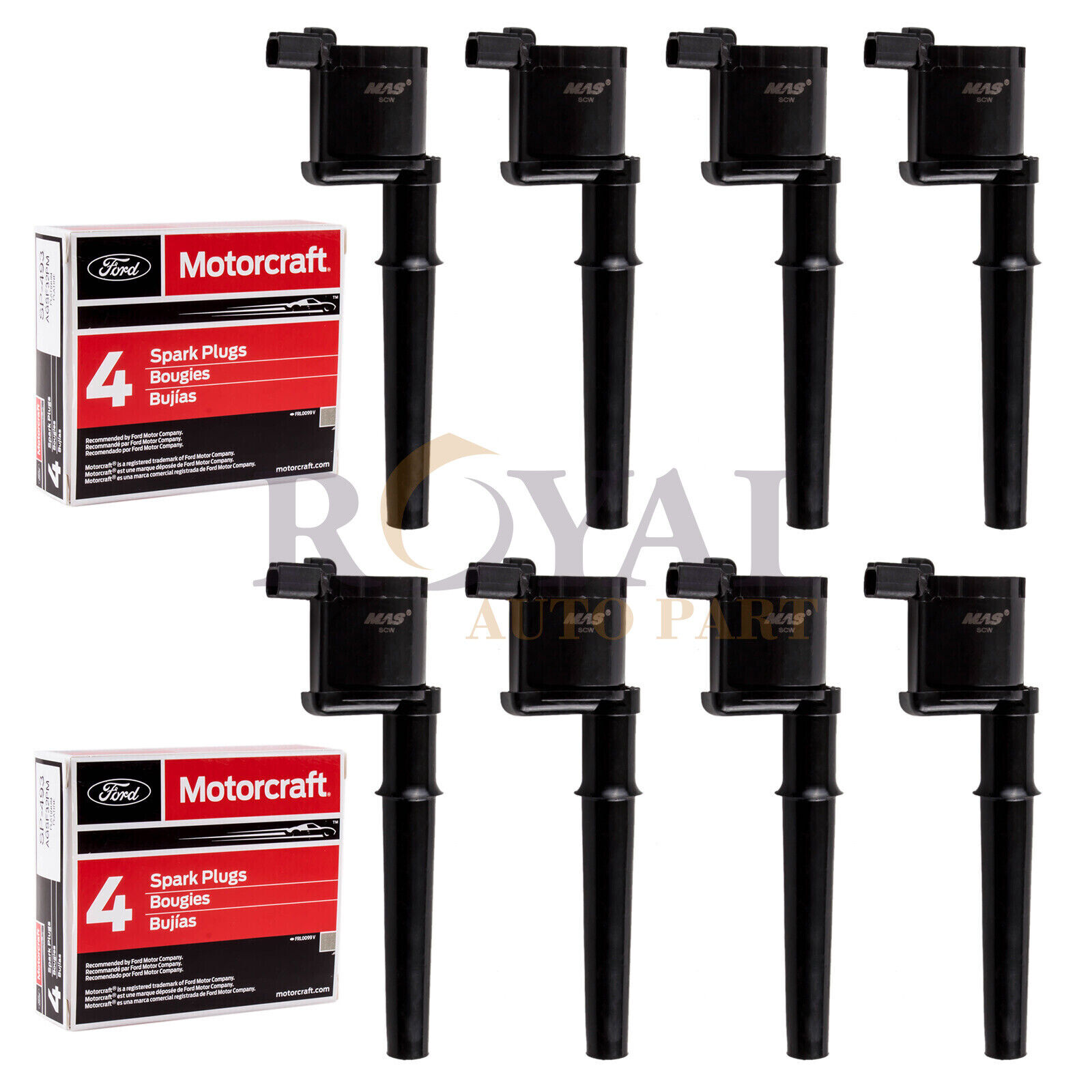 Set of 8 Ignition Coil & Motorcraft Spark Plugs SP493 for Ford Lincoln Navigator