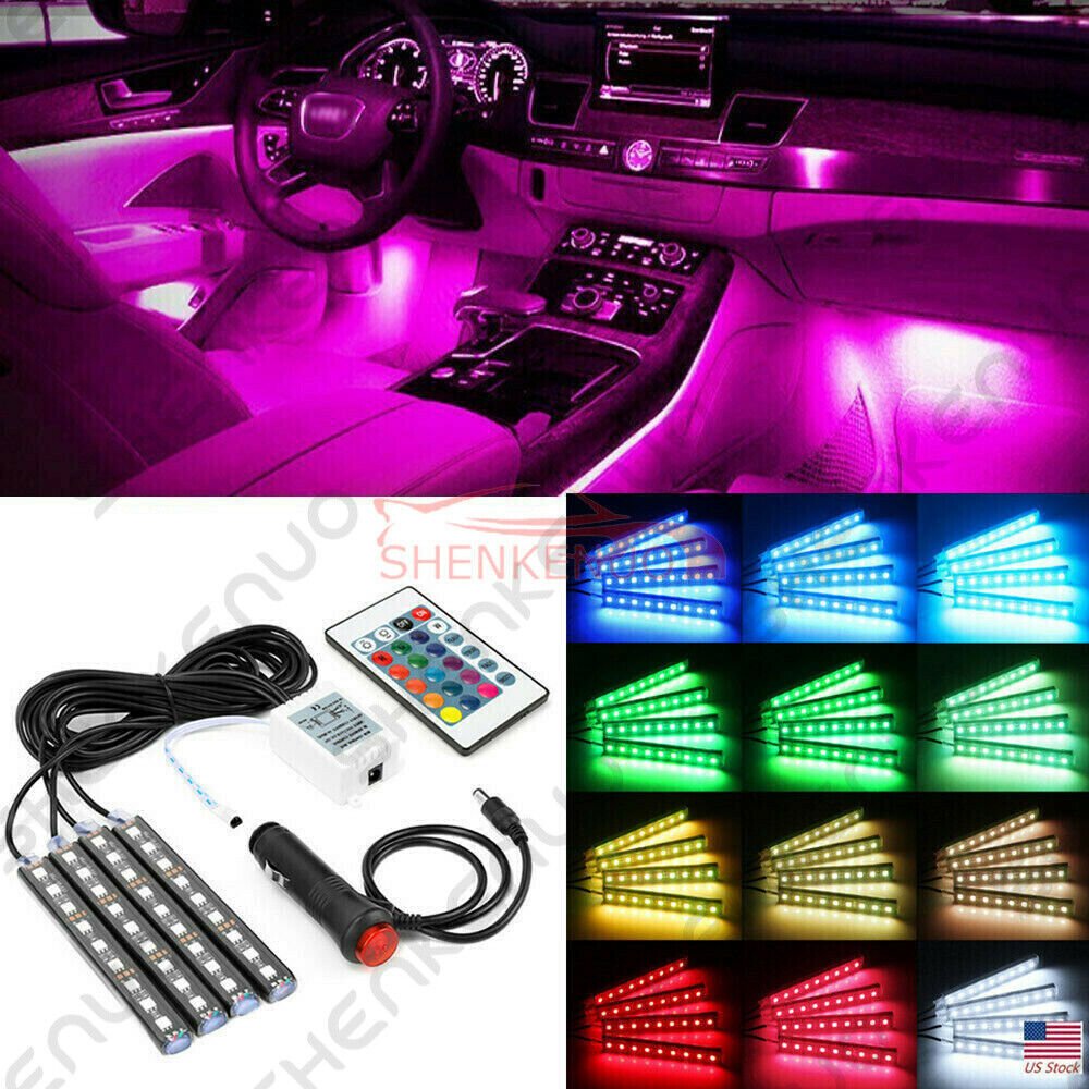4x 5050SMD 9 LED RGB Car Strip Light Interior Decorative Colorful Remote Control