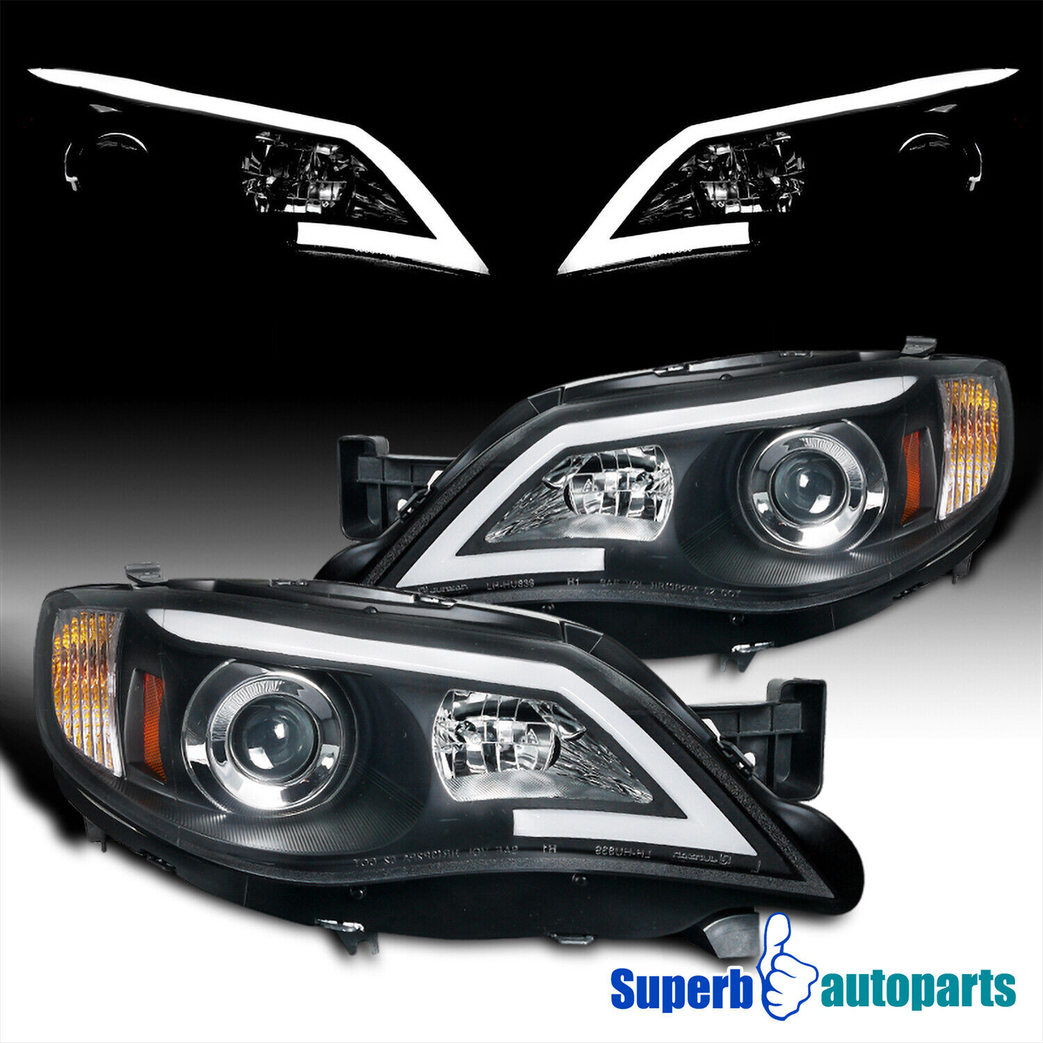 Fit 2008-2014 Subaru WRX Outback 08-11 Impreza Black Projector Headlight LED Bar