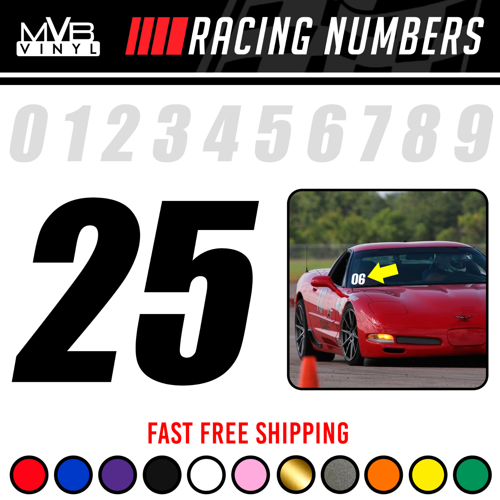 Racing Numbers Vinyl Decal Stickers | Windshield Track Drag Strip Autocross NHRA