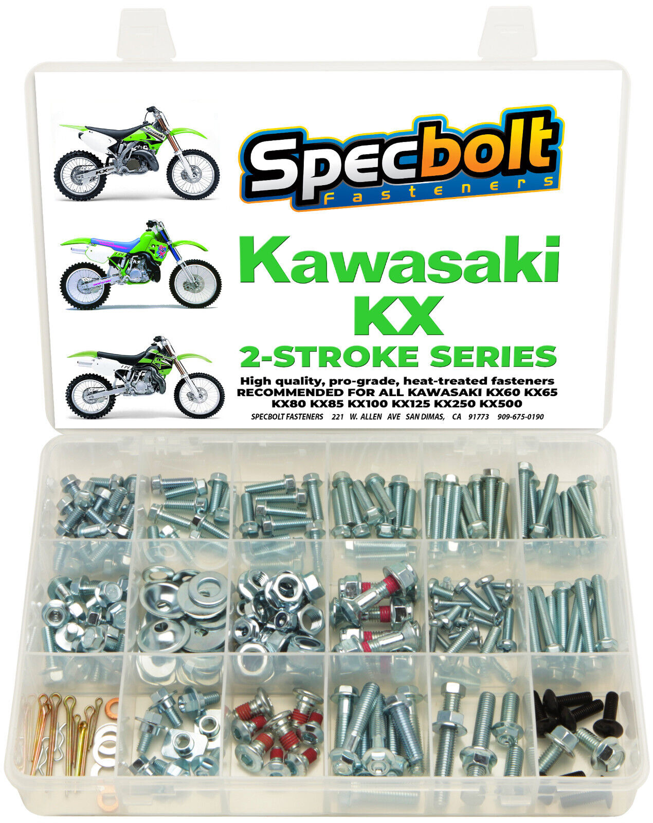 SPECBOLT\'S BIGGEST Kawasaki Bolt Kit KX 60 65 85 100 125 250 500 MAINT RESTORE