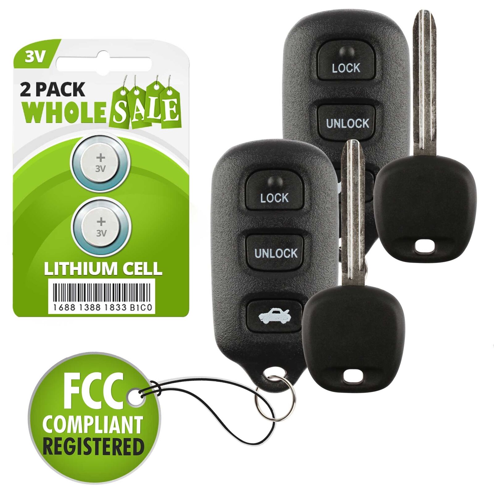 2 Replacement For 2003 2004 2005 2006 Toyota Camry 67 Key + Fob Remote