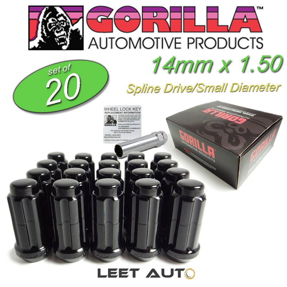 (20) Gorilla Small Diameter Lug Nuts, 14x1.50, Black, Duplex, K5TS-14150BGR