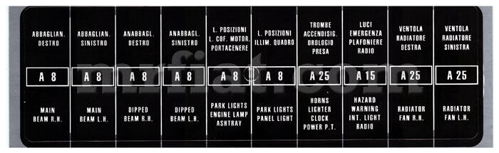 Lancia Stratos Magneti Marelli Light Fuse Box Sticker Set 10 x A New