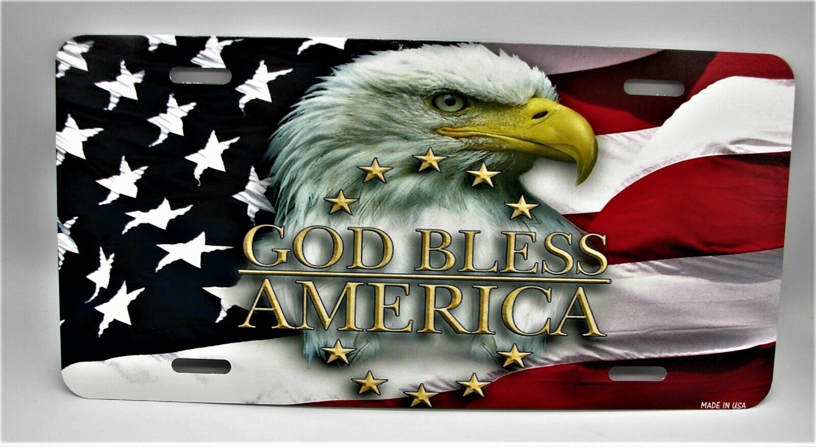 GOD BLESS AMERICA AMERICAN FLAG EAGLE METAL CAR NOVELTY LICENSE PLATE AUTO TAG