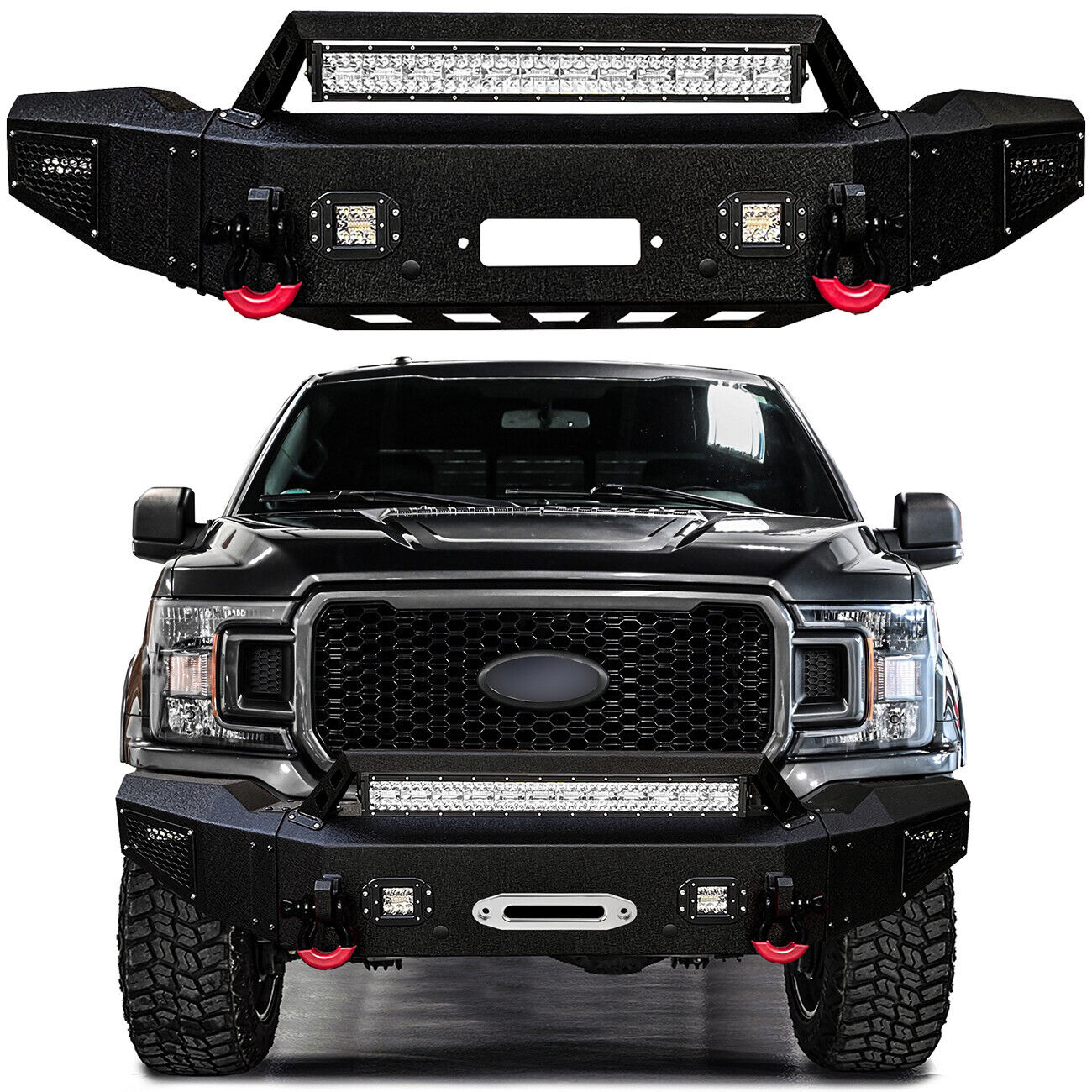 Vijay For 2018-2020 Ford F150 Front Bumper w/5xLED Lights and D-Rings