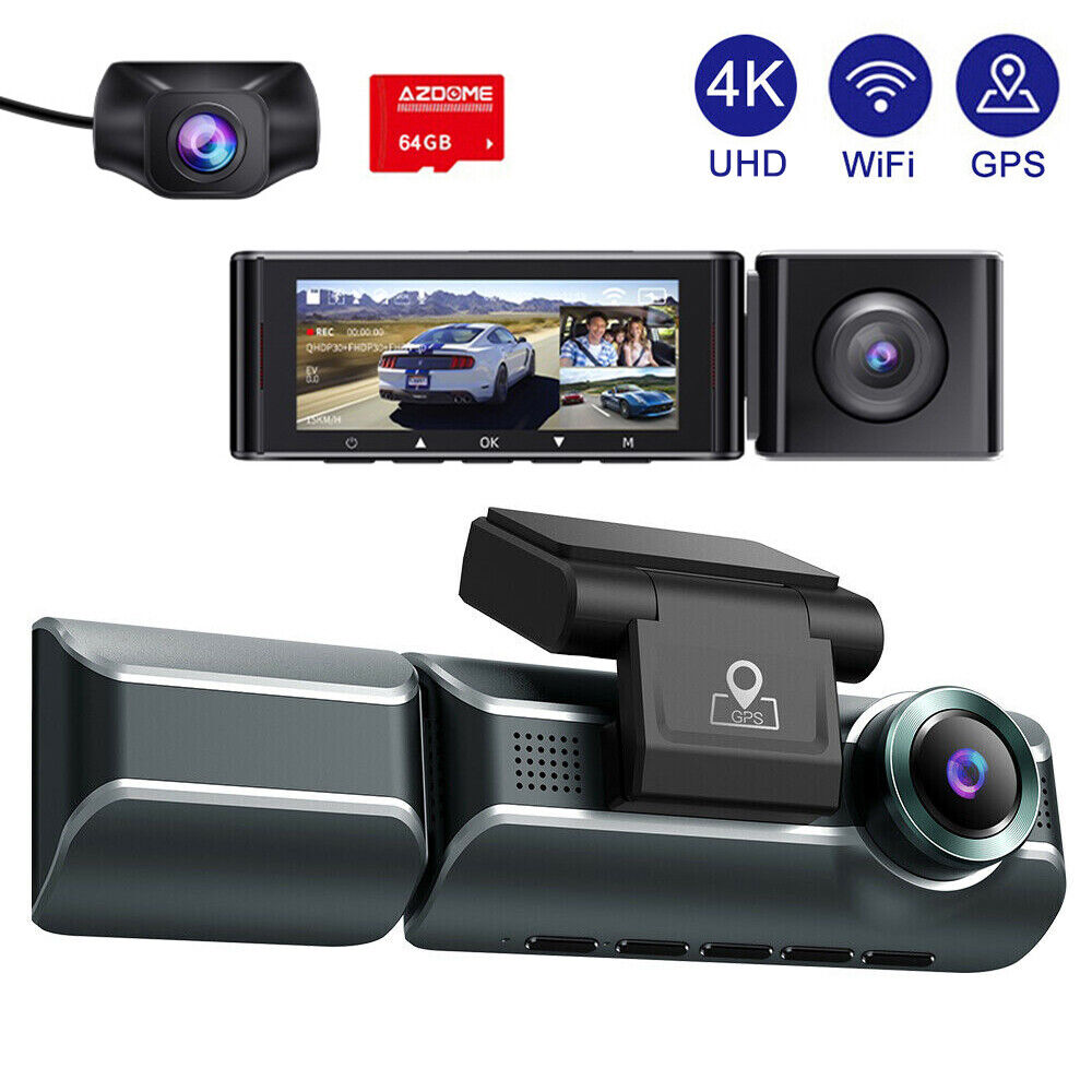 AZDOME 3 Lens Car True 4K Dash Cam WiFi GPS Track Dash Camera Video Recorder