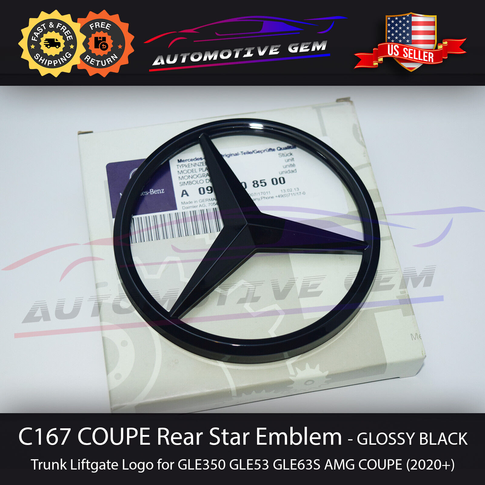 C167 COUPE Mercedes GLOSS BLACK Star Emblem Rear Trunk Lid Logo Badge AMG GLE53