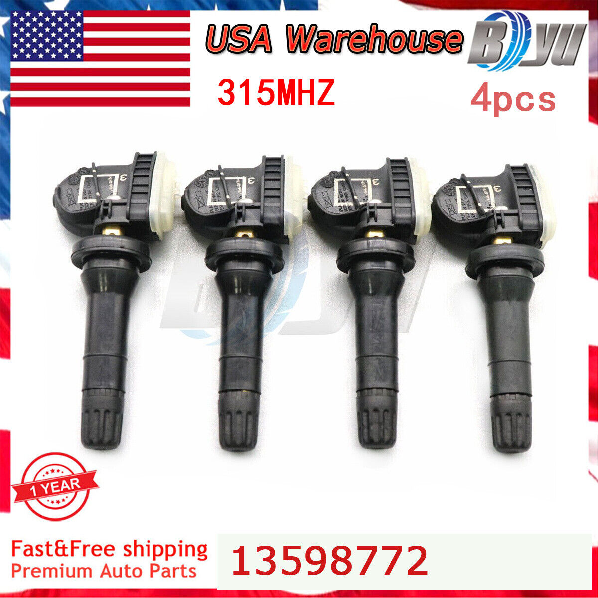 4PCS TPMS Tire Pressure Monitor Sensors 13598772 set of For GM Chevy GMC Buick