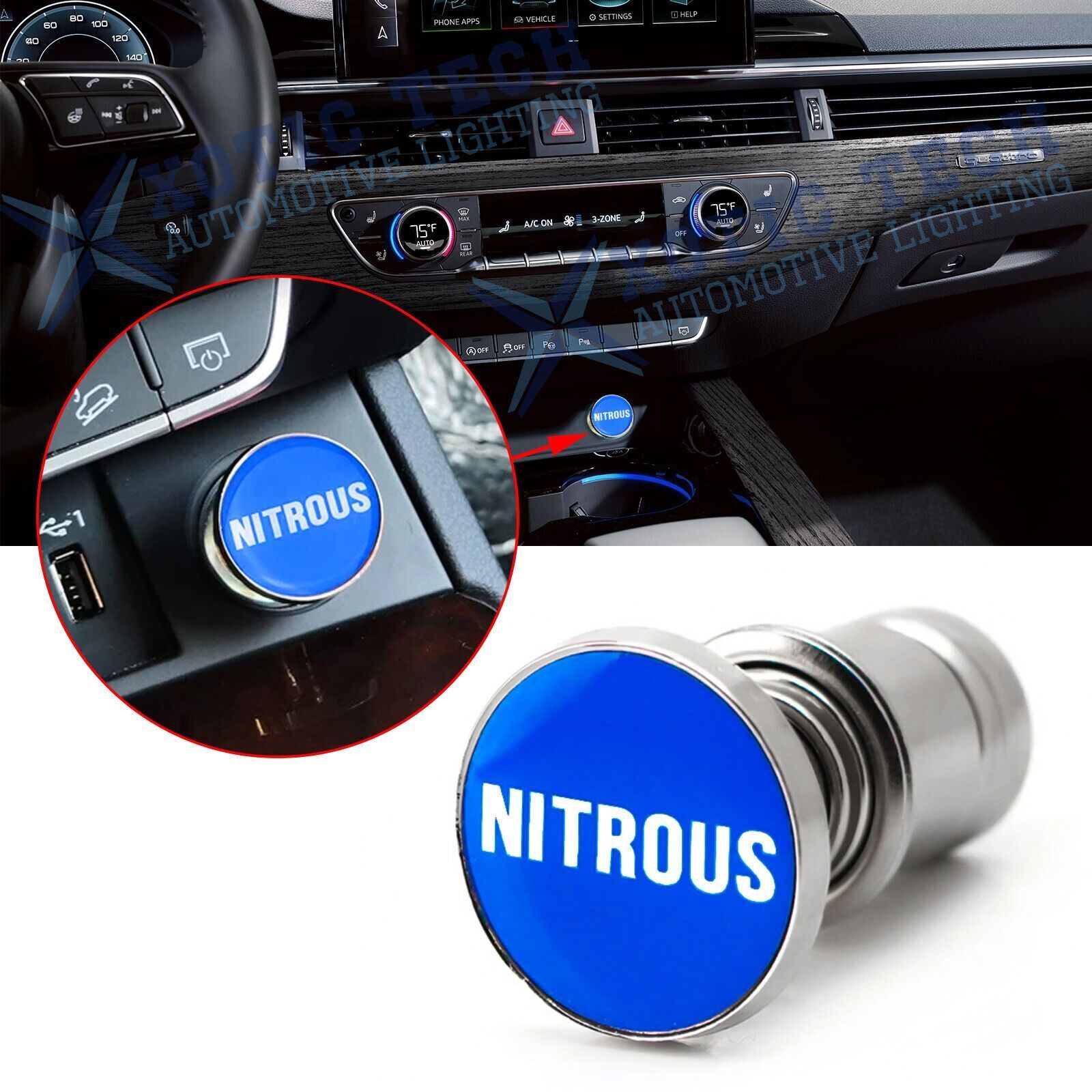 Sport Blue NITROUS Push Button Car Cigarette Lighter Plug Insert Cover Universal