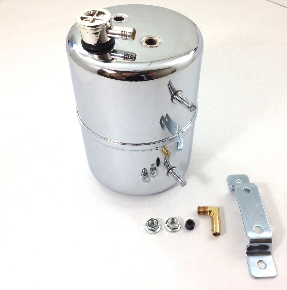 Chrome Vacuum Canister Reservoir Brake Booster Can with Check Valve & Hardware